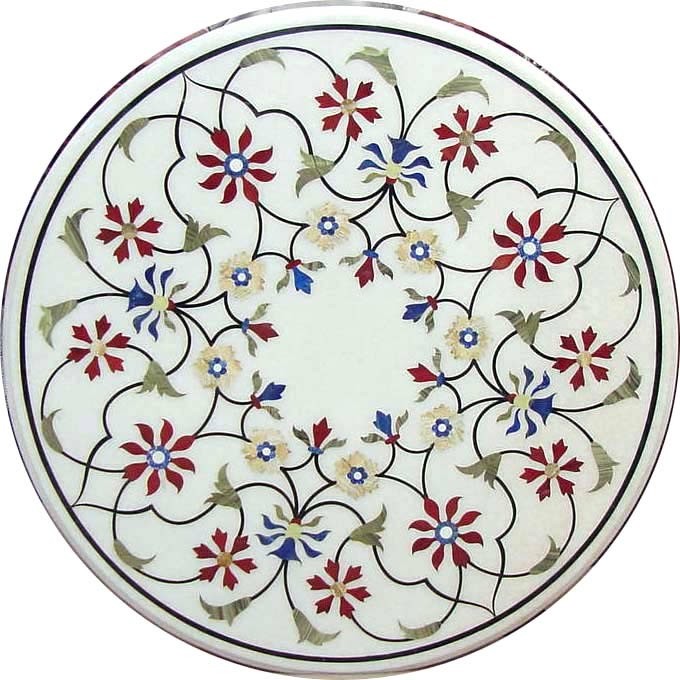 36-inch marble inlay table top with pietra dura marquetry for elegant home decor