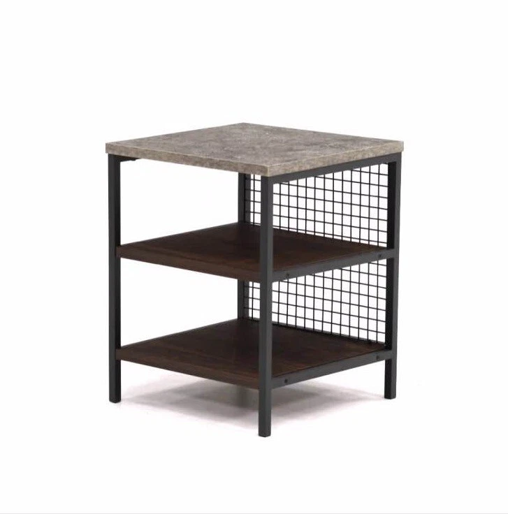 Sauder Modern Metal & Wood Side Storage End Table Slate Top Walnut Shelves NIB - Image 2 of 4