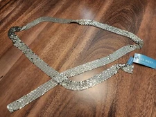 Nine West Chainmail Skinny Scarf Silver Brass NWT