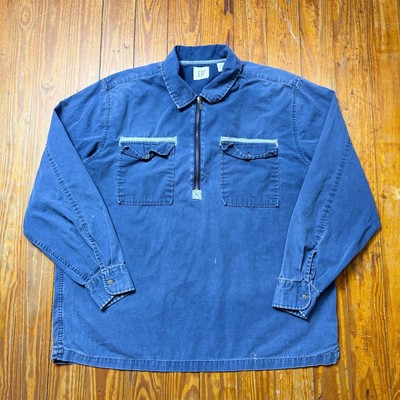 Vintage Gap Pullover Shirt Mens Size Large Blue Quarter Zip Long Sleeve Cotton