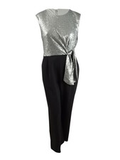 Tahari ASL Women’s Sequinned Straight-Leg Jumpsuit (12, Silver/Black)