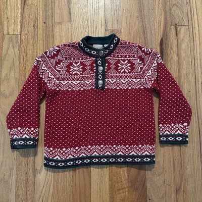 LL Bean Kids Knit Sweater Nordic Fair Isle Birdseye Henley Sweater Girls M 5/6