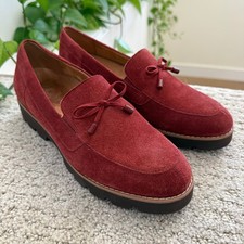 NEW Vionic Finley Suede Loafers Bow Comfort Wedge Women 7 SYRAH RED COMFORT