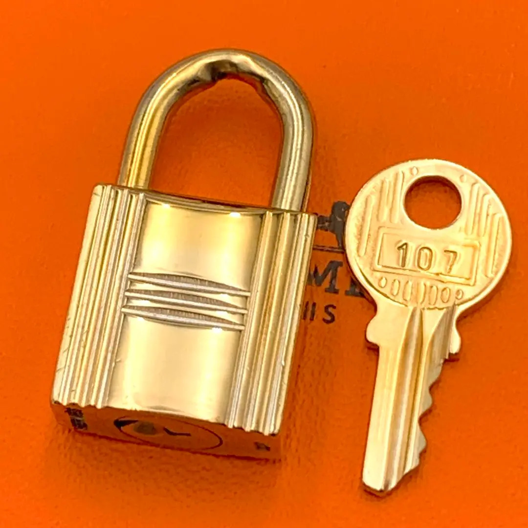 HERMES Set of Padlock & Key Cadena Gold Charm Japan Number Random