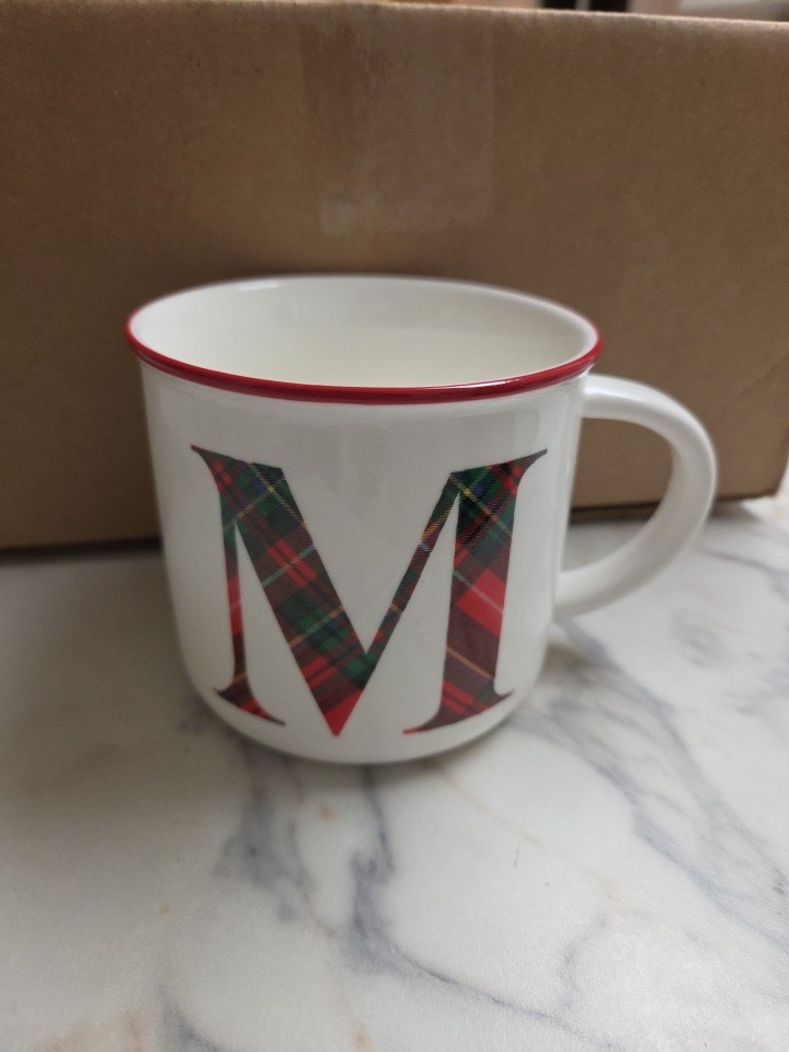 Bee & Willow Home Plaid Monogram Mug Personalized Letter M 16oz Large Cup C86