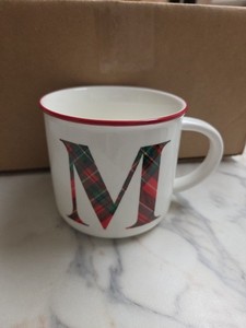 Bee & Willow Home Plaid Monogram Mug Personalized Letter M 16oz Large Cup C86