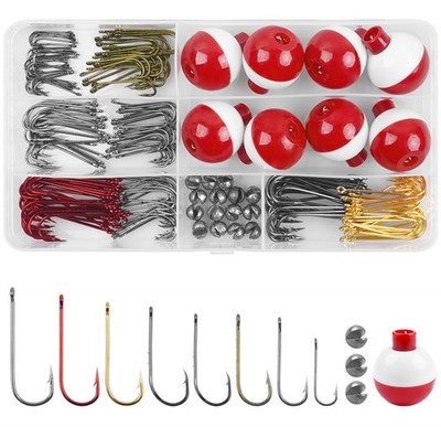 Fishing Hooks Bobbers Tackle Kit Beginners Equipment, 215pcs Organized... 