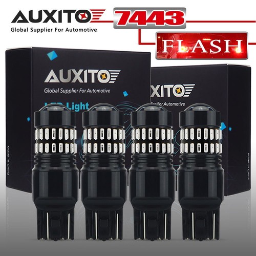 AUXITO 4PCS 7443 7440 Red Flash Strobe Blinking Brake Tail Stop LED Light Bulbs