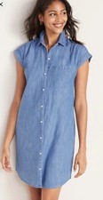 NWT Old Navy Chambray Shirt Dress Womens XL Blue Cap Sleeve Button Front Casual