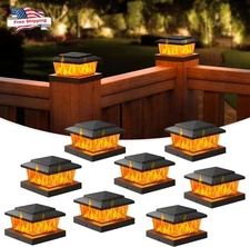 8Pack 2Modes Solar Flame Post Cap Lights 4x4 5x5 Waterproof LED Deck Fence Decor