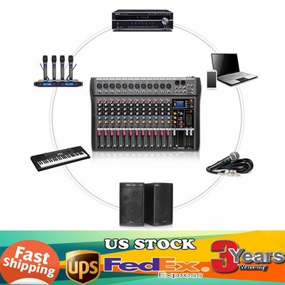 12 Channel Audio Mixer Bluetooth USB DJ Sound Mixing Console Amplifier Studio