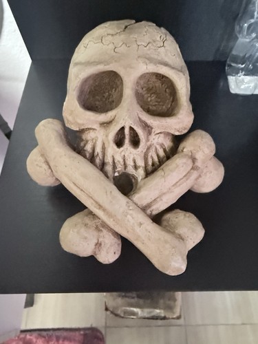 Vintage 1972 Handmade Skull Pipe Sculpture “Head Wound” Ceramic Bong Oddity Art