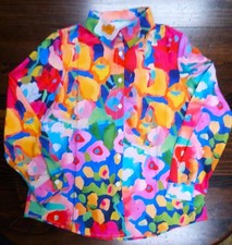 Women's Shirt Blouse Print Button Long Sleeve Casual Basic Collar L 8-10 New