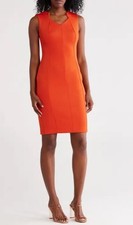 Calvin Klein Women Orange Sleeveless Notched Neckline Sheath Dress Size 12P