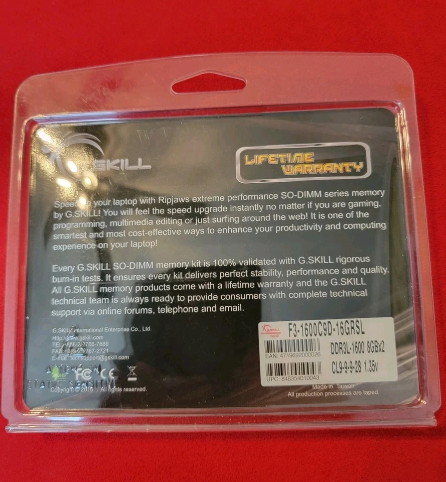 G. SKILL Ripjaws Series 16GB 2x8GB DDR3 1600 PC3L 12800 Memory F3-1600C9D-16GRSL - Image 2 of 2