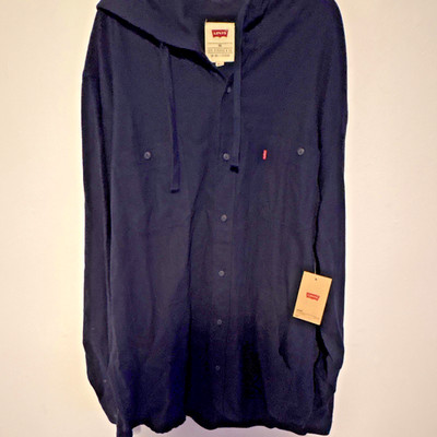 Levi s Men's Black Lightweight Hooded Button-Up Shirt Jacket XXL Cotton With Tag