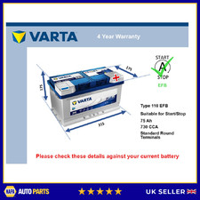 EFB Battery fits CADILLAC ATS 2.0 2013 on Stop Start Varta 110 EFB 730A 75Ah New