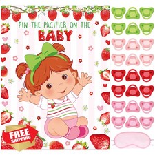 Faccito Pink Pin The Pacifier Baby Shower Game, 24 Stickers
