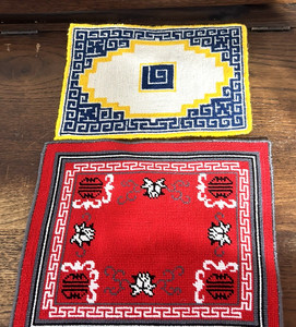 2 Vintage Artisan Dollhouse Miniature Needlepoint Handmade Knotted Rugs