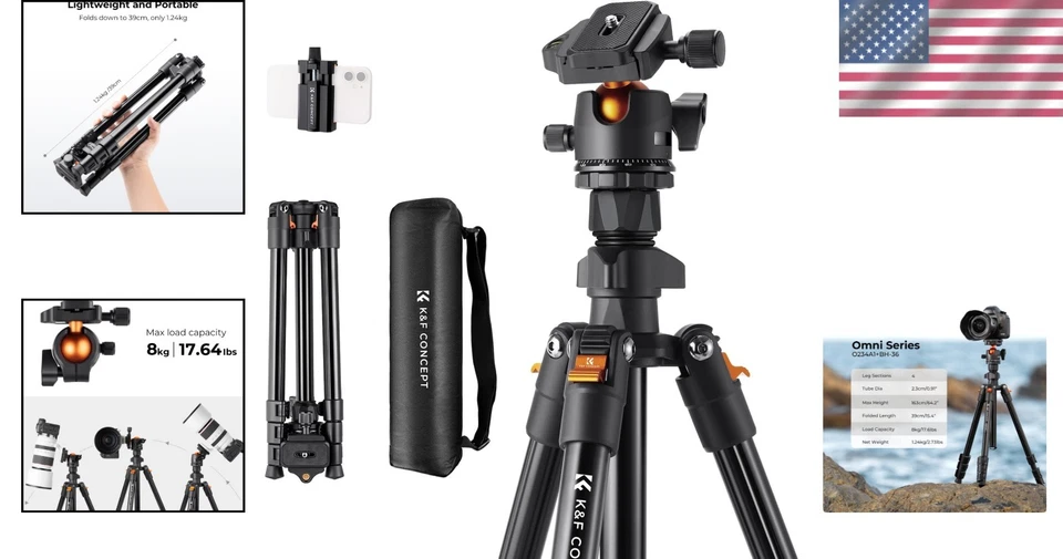 Lightweight 64" Camera Tripod with 360 Ball Head - Image 2 of 4