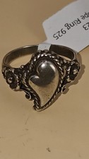 Very Ornate Raised Heart Sterling Silver Ring Size 6.5