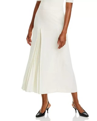 Boss Vateza Pleated Front Panel A-Line Skirt Women's 8 White Back