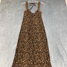 Guess Maxi Dress Womens Medium Brown All Over Print Beach Wear Keyhole Back