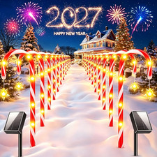 24-Pack Solar Christmas Candy Cane Pathway Lights Xmas Outdoor Garden Lamp