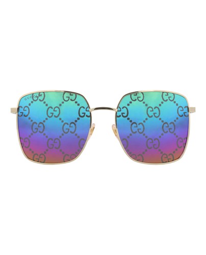 Gucci Womens Square/Rectangle Gold Gold Multicolor Fashion Designer Eyewear