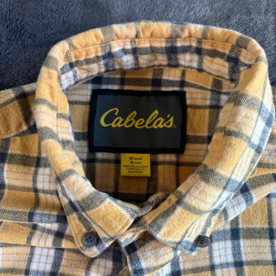 Cabela's Mens Flannel Shirt Button Up Plaid Yellow Black White Medium Regular - Image 3 of 4