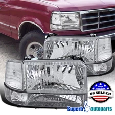 Fits 1992-1996 Ford F150 Bronco Headlights w/ Bumper Signal Corner Lamps