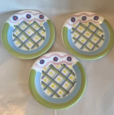 la primula salad plates made in Italy squiggles blue and green border dots plant
