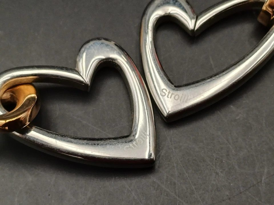 STROILI ORECCHINI PENDENTI ACCIAIO CON CUORI BICOLORE - Immagine 3 di 4