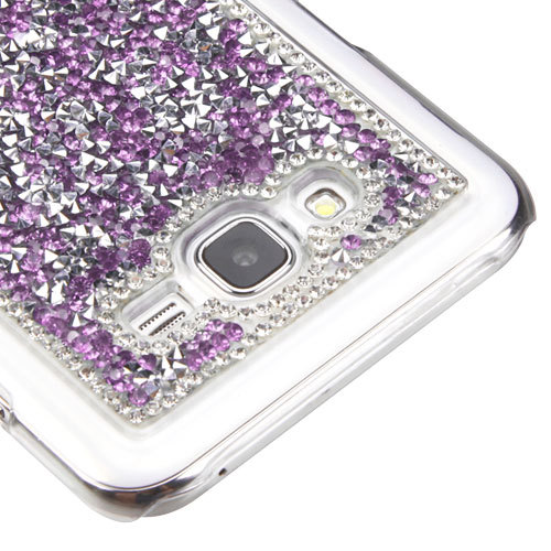 Purple 3D Flake Diamante Hard Shell Case Snap-Fit Cover for Samsung Galaxy J7 - Picture 3 of 3