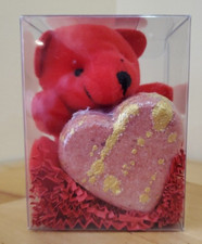 Small Bear Plushie with Chocolate Strawberry Scented Heart Bath Bomb Gift Set