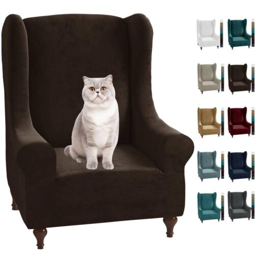 Stretch Velvet Wingback Chair Slipcover 1-Piece Soft Stylish Plush Slipcovers...