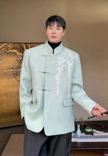 Korean style winter fashion woolen embroidered stand collar suit for men tops