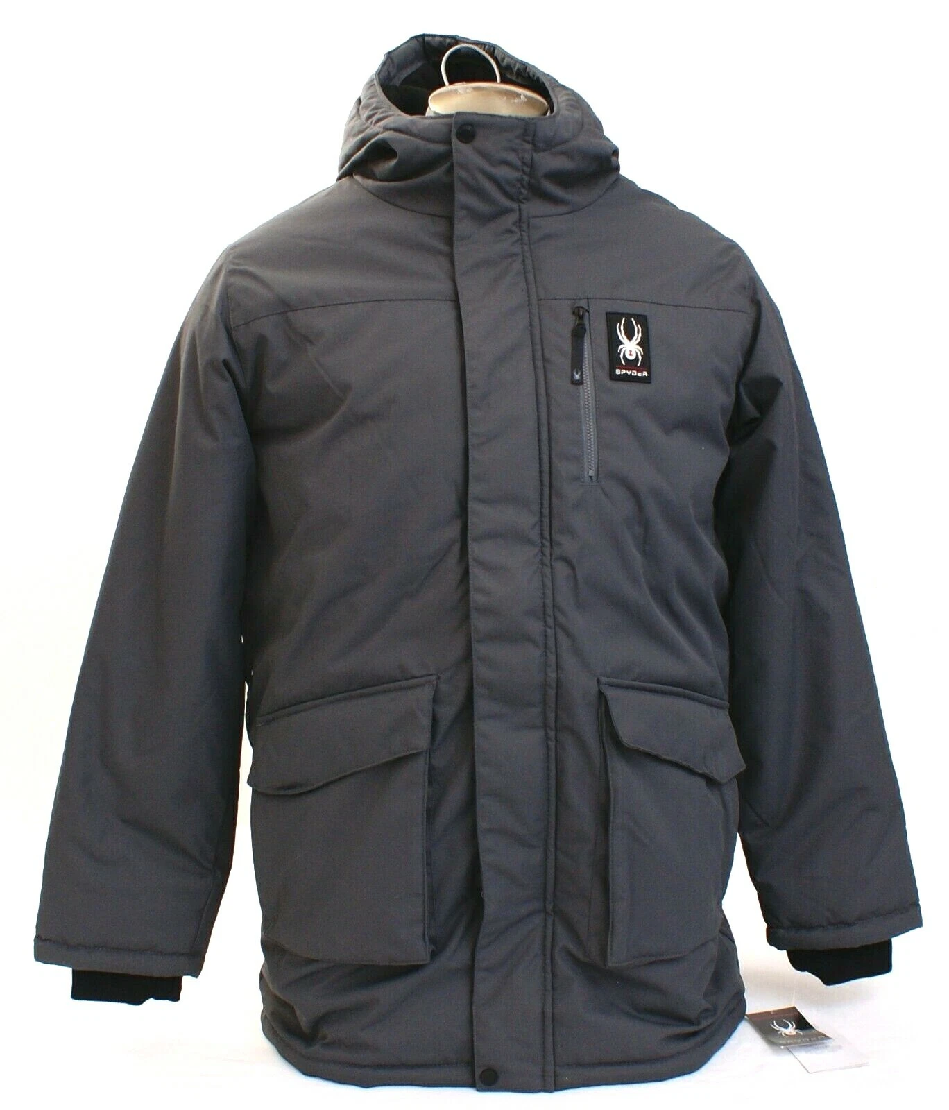Spyder Gray HydroWeb Waterproof Zip Front Hooded Parka Jacket Men's NWT