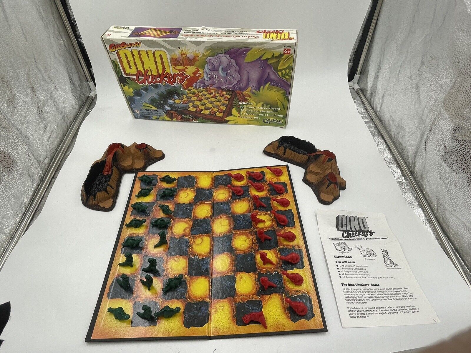 Vintage Dino Checkers Board Game 3d Dinosaur Children's 