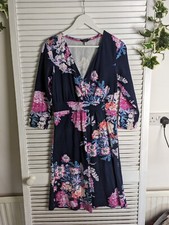 Joules Floral Jersey Faux Wrap Dress Dark Blue Size UK 10