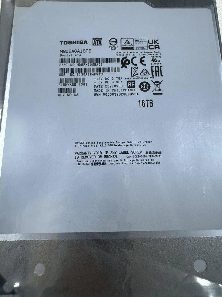 NEW Toshiba MG08ACA16TE 16TB 7.2K 512M 3.5" SATA Enterprise NAS Hard Drive 16TB - Image 2 of 3