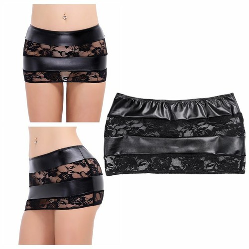 Sexy Damen Spitze Wetlook Leder Rock Durchsichtig Minirock Bodycon Gogo Clubwear - Picture 5 of 28