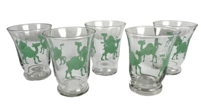 VTG Libby Green Camel Children s Juice Cups Glasses 3'' tall Set of 5