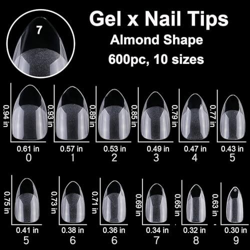 600pc Almond Fake Nails Short Gel x Nails Tips Clear Press on Short Almod - Foto 4 di 7