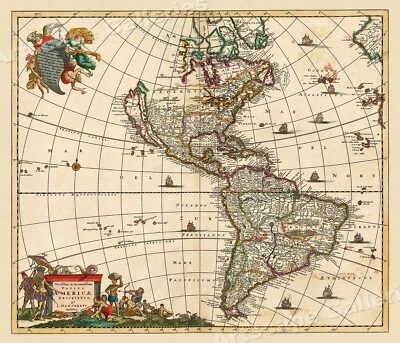 New World 1680 Vintage Style Western Hemisphere America’s Map - 16x20