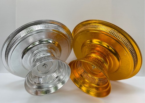 Vintage Style Thai Phan Khan Tok High Foot Gold Tray Silver Aluminum XL Sz 53 cm - Picture 47 of 48