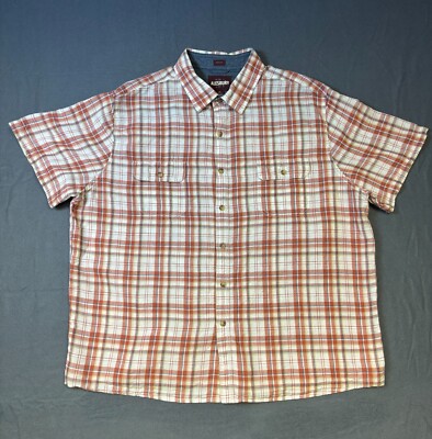 Alesbury Button Up Preppy Shirt Short Sleeve Orange White Mens Size XXL Short