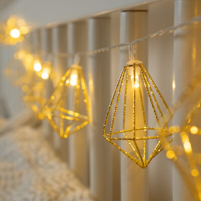 10 LED Gold Diamant Lichterkette - Batterie warmweiß geometrisch Innen