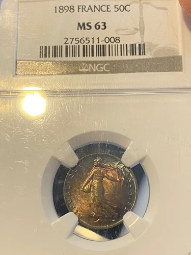 50c FRANCE 1898 semeuse MS 63 NGC Beautiful rainbow color UNC FDC