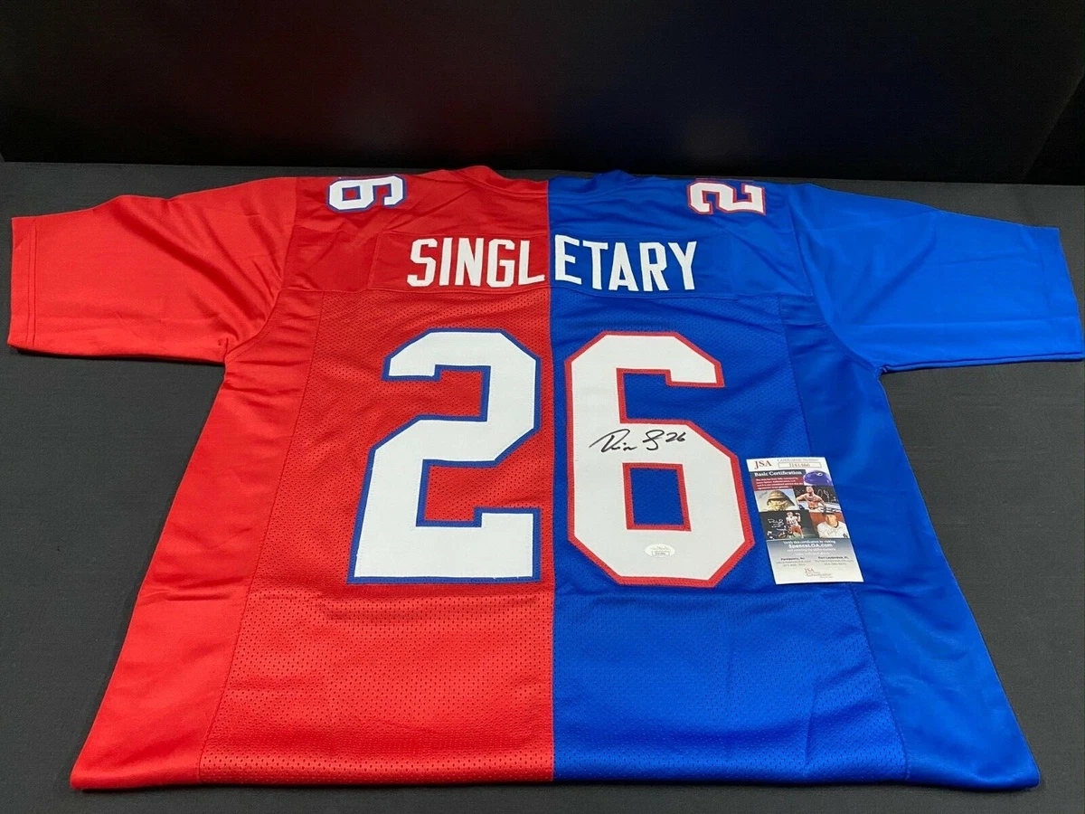 BUFFALO BILLS DEVIN SINGLETARY BLUE RED SIGNED CUSTOM STITCHED